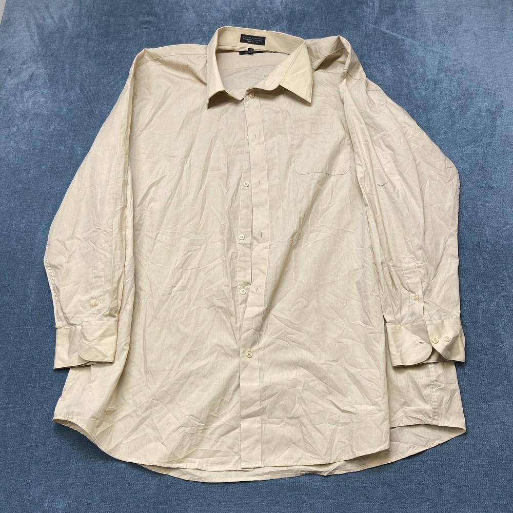 Amanti Dress Shirts Mens 20 36/37 Beige Cotton Long Sleeve Chest Pocket Formal